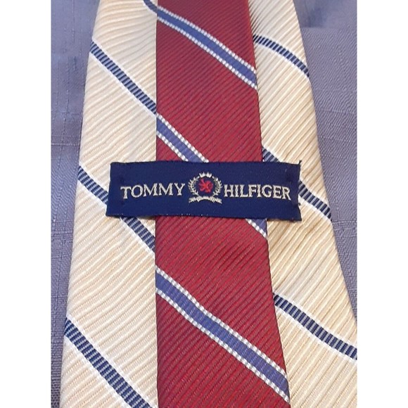 Tommy Hilfiger Gold with Navy striped pattern all silk Tie 1292 USA - Picture 3 of 7